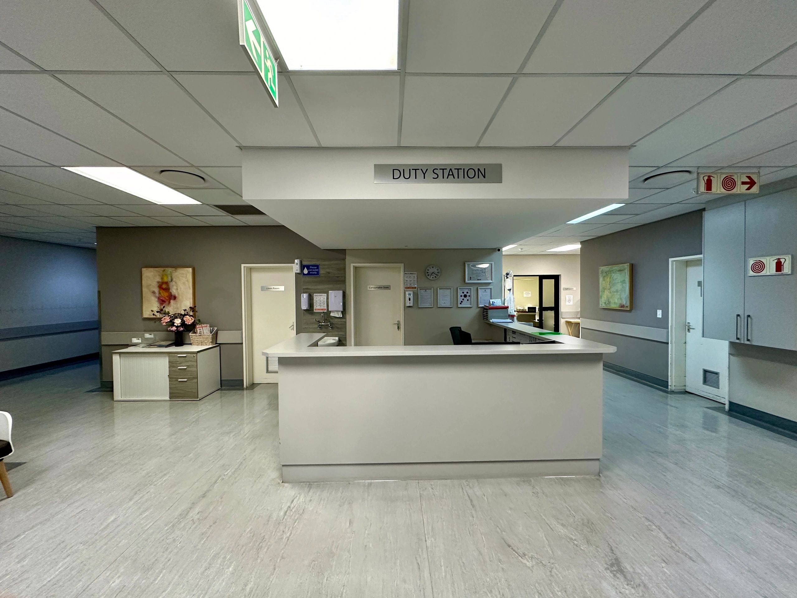 Modern hospital reception and corridor area
